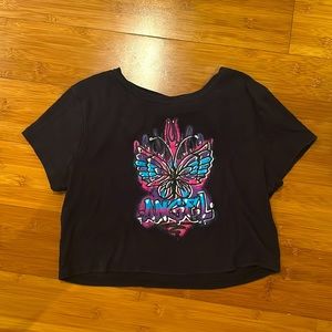 Black T-shirt With Blue, Pink, And Purple Butterfly Design, Size Girls XL